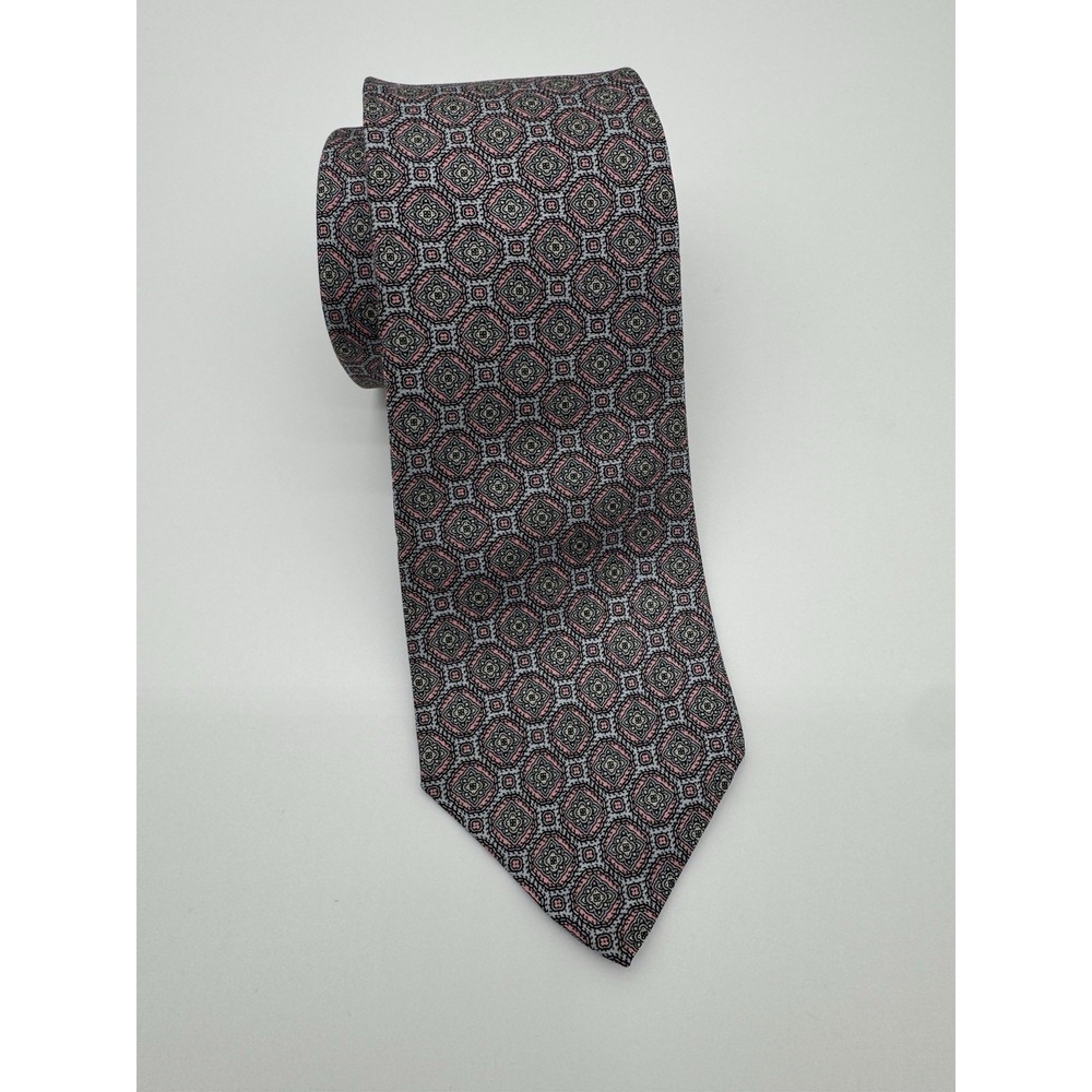 Barneys New‎ York Silk Tie Geometric Medallion Gray Pink Blue Made USA Classic